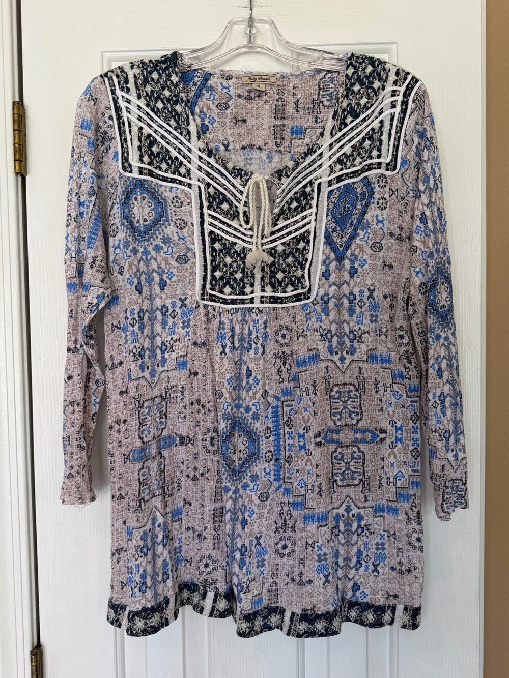Lucky Brand Women’s Top Loose Boho Bohemian XL Batik Ethnic Flowy V-neck Indian